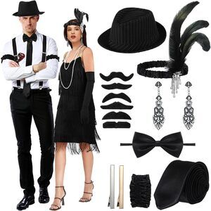 9236 18 Pcs Halloween 1920s Couple Flapper Costume Accessoriess